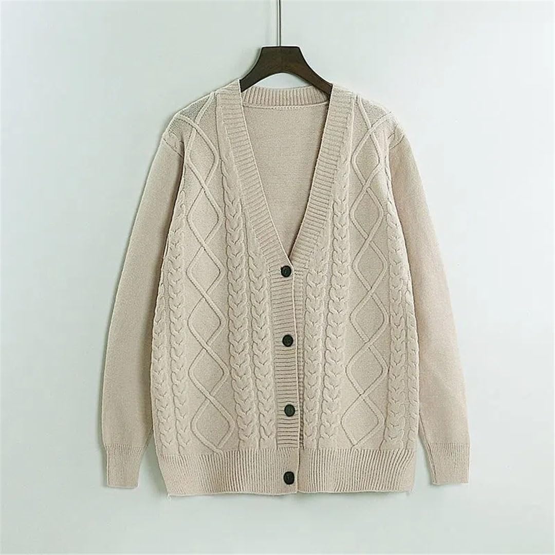 Suéter De Manga Larga para Mujer, Cárdigan, Cuello En V, Suelto, Trenzado, Chaqueta De Suéter