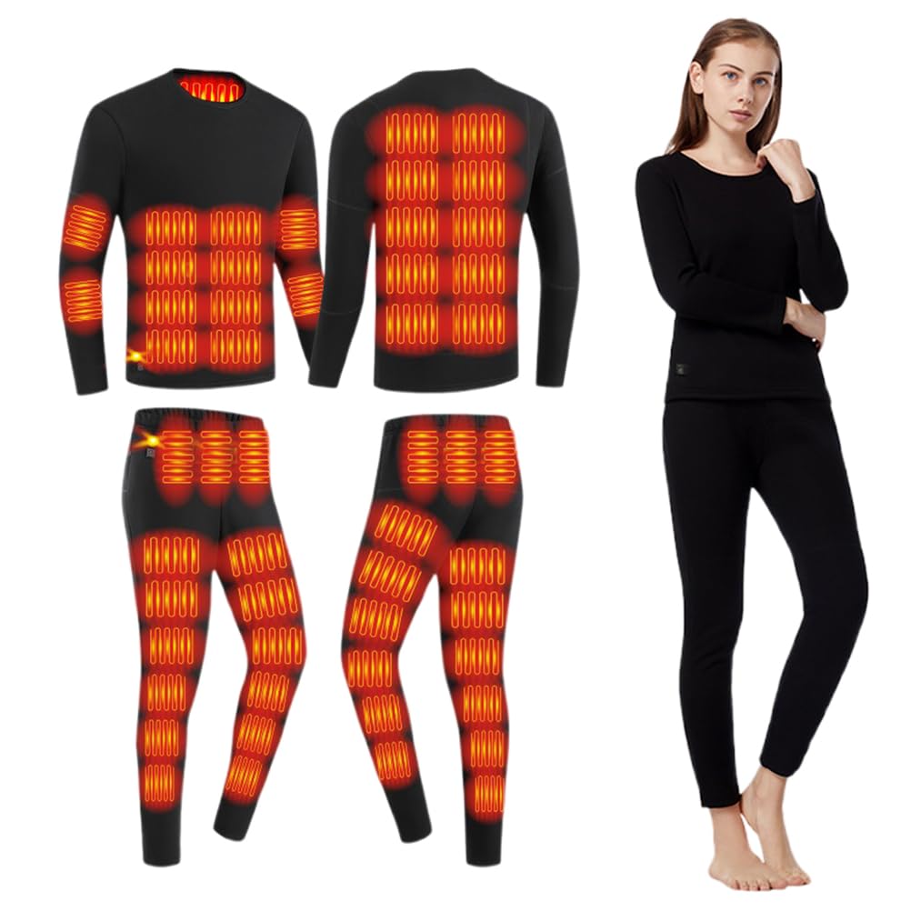 Ropa Interior Calefaccionada para Mujeres, Camiseta Y Pantalones Térmicos Eléctricos con 52 Zonas De Calefacción Y 3 Configuraciones De Temperatura para Esquiar