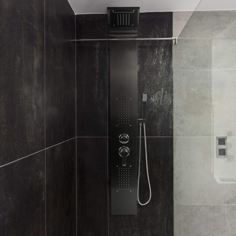 5-trybowy system paneli prysznicowych ze stali montowana na ścianie szczotkowana kolumna prysznicowa opady deszczu i spray 15 x 47 x 130 cm nowoczesna modernizacja łazienki.