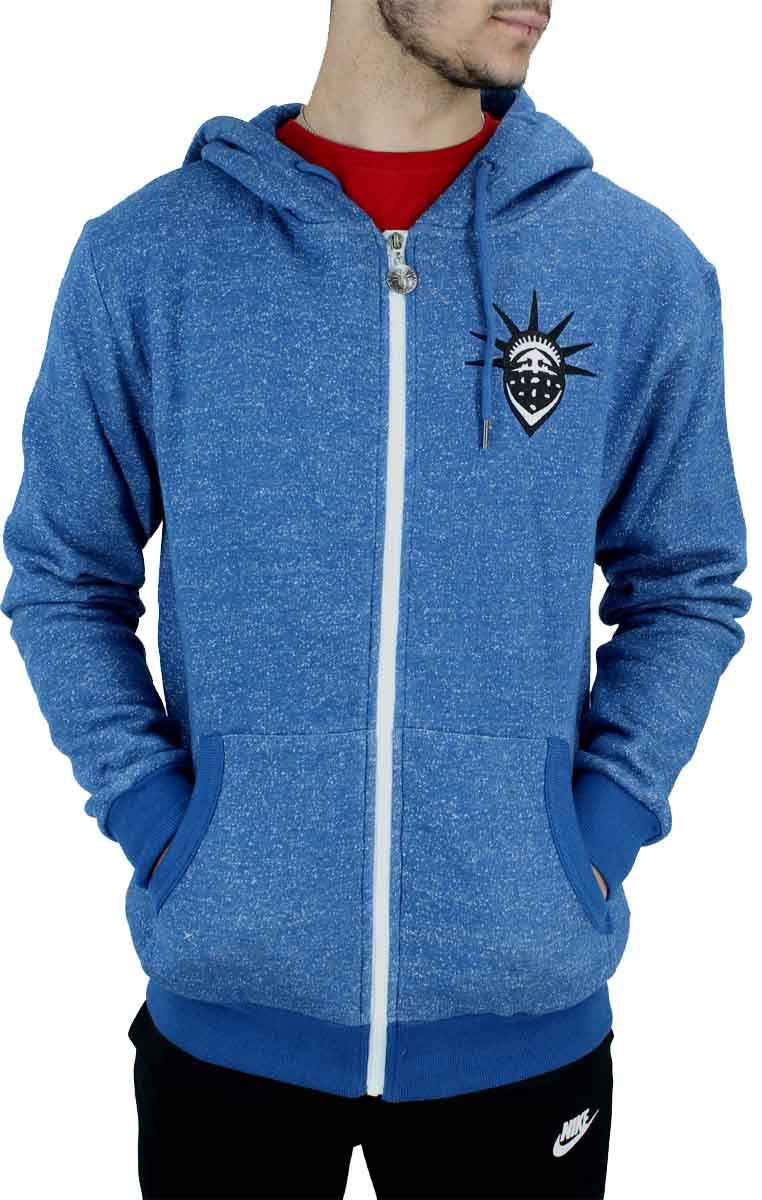 YLD Męska designerska bawełniana bluza z kapturem i zamkiem błyskawicznym płatek śniegu, niebieska