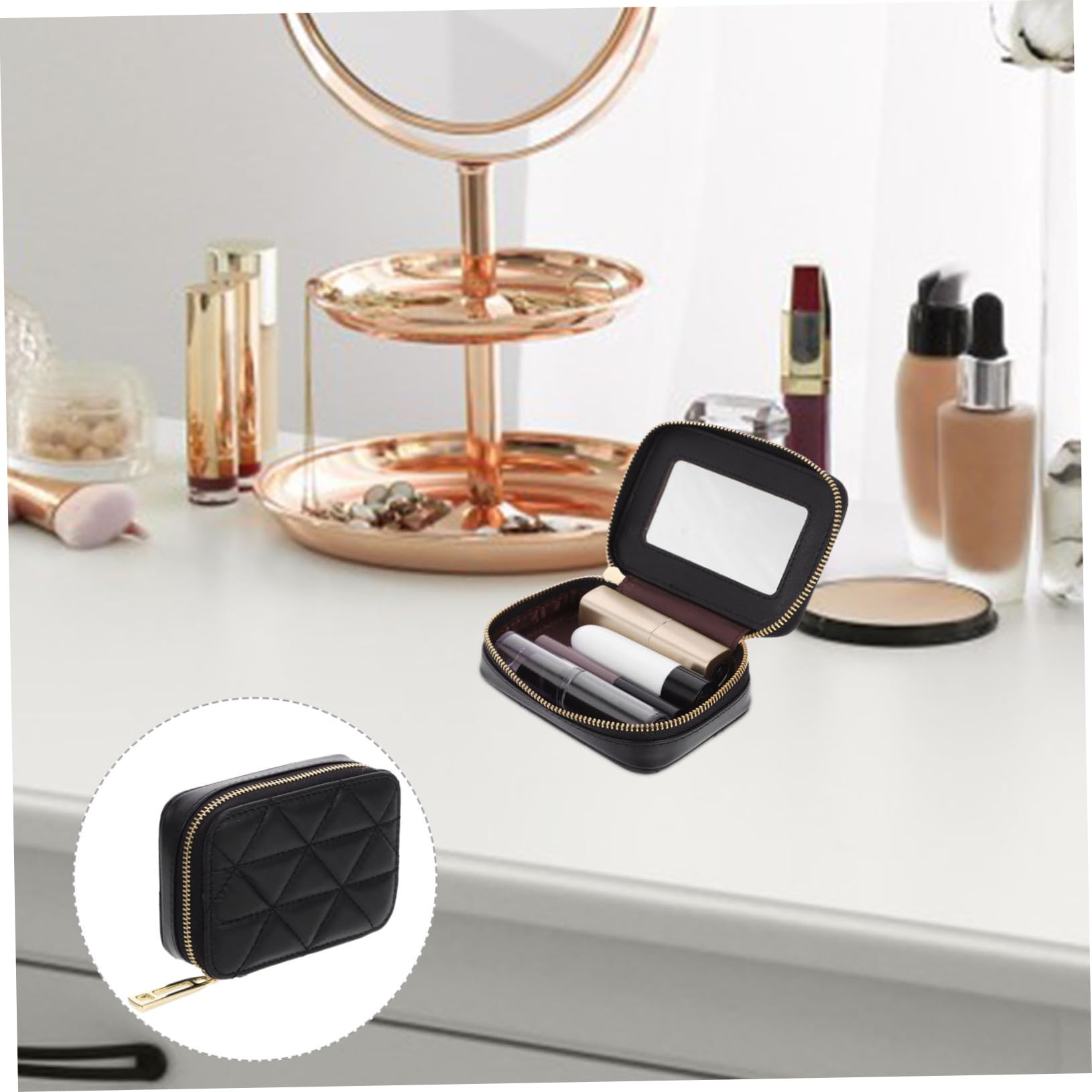 2pezzi Borsa Piccola Per Trucco Con Specchio Pochette Per Rossetto e Monete Per Viaggi e Attività All Aperto Facile Da Trasportare e Utilizzare