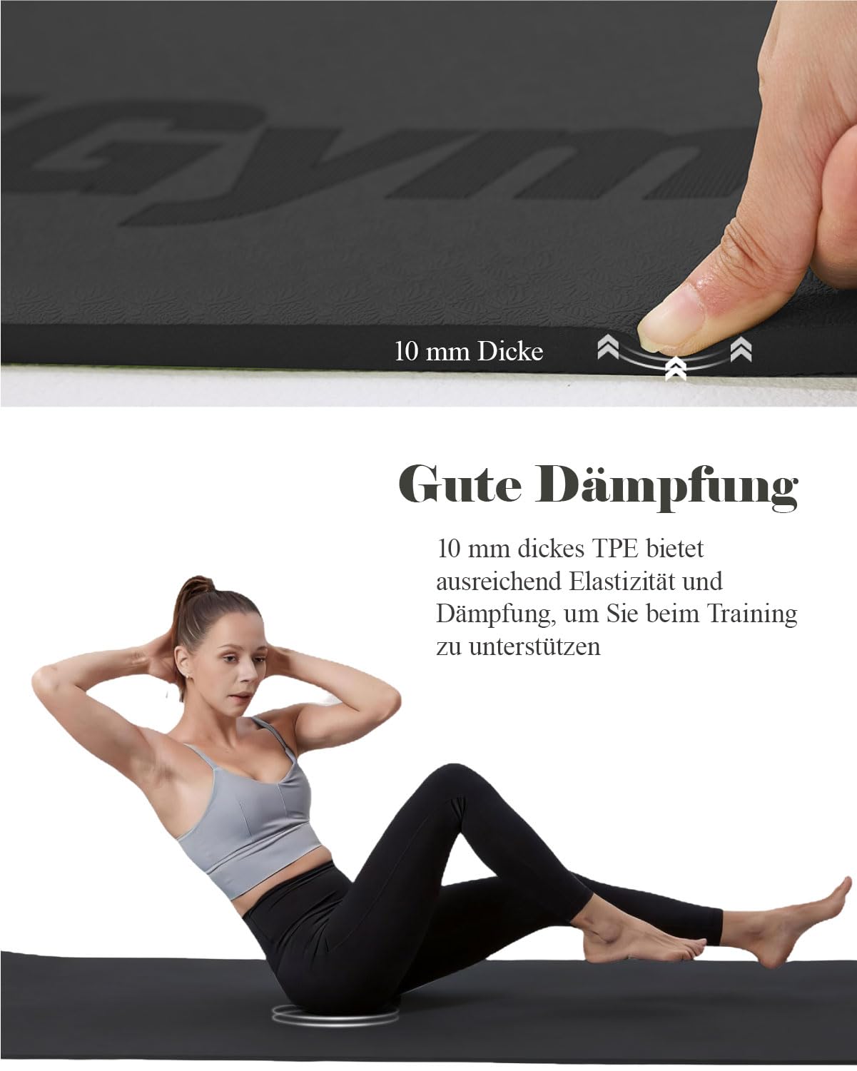 Yogamatte Rutschfest 195×90cm TPE Gymnastikmatte 10mm Dicke | Fitnessmatte XL, mit Tragegurt + Tasche, für Pilates Yoga Workout