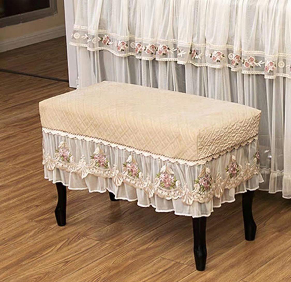 Klavier-Schutztuch, 150 x 105 x 40 cm, beige, ländliche bestickte Spitze, Rüschen, Staubschutz for aufrechte Klaviere mit Hocker-Abdeckung, vollständige Abdeckung for aufrechte Klaviere (Farbe: Konkub