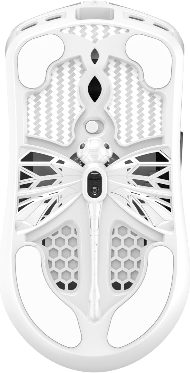 Tenko ARBITER Akitsu Medium Carbon Fiber Gaming Mouse - Ultra-Light 40g, Wireless 8K Polling, 30K DPI, PIXART 3950 Sensor, 60Hr Battery, LCD Receiver Display - White