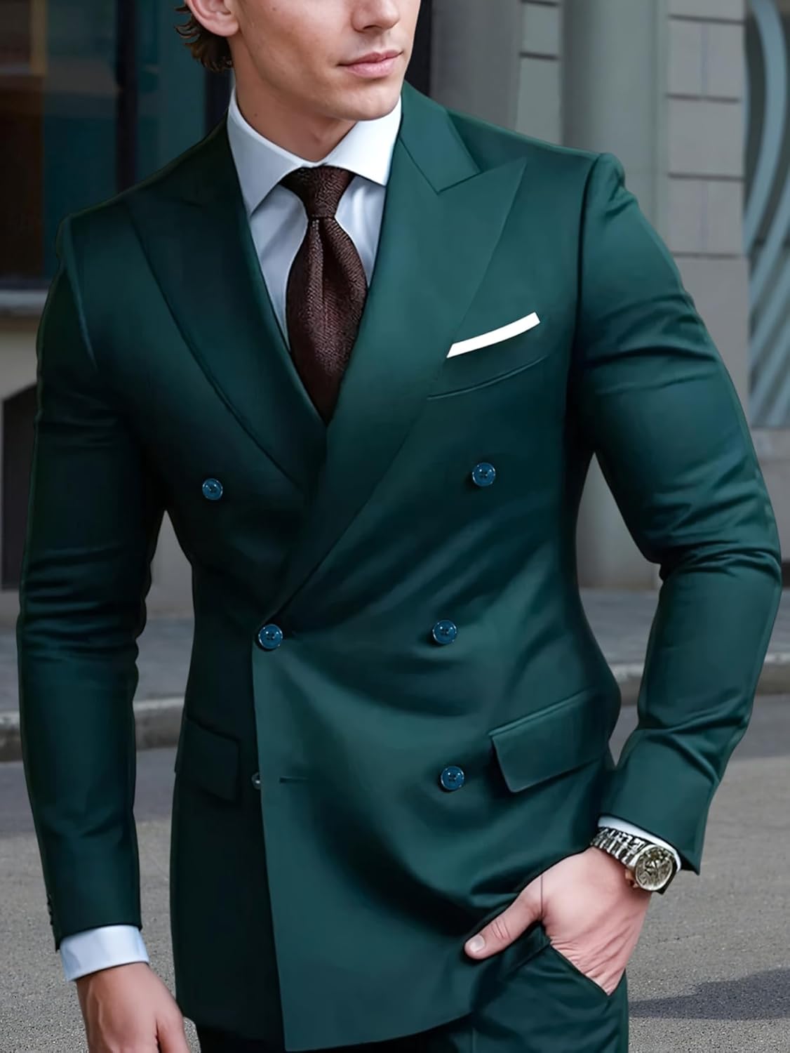 Men's Slim Fit 2 Piece Suit Double Breasted Sports Jacket Pants Set,Business Wedding Prom Tuxedo Suits - Image 6