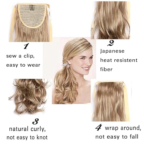 Miniatura 4 de iLUU - Extensiones de cabello natural de 20 pulgadas, 3.17 oz, rizado, ondulado, #30J, color rubio a la moda, envolvente, cola de caballo con clip,