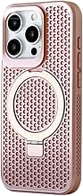 Lnvisible Stand Mesh Cooling Phone Case for iPhone 16 Pro 16pro Max 14 15 13 12 Wireless Charging Non-Slip Acrylic Cover(for iPhone 15 Pro/LightPink)