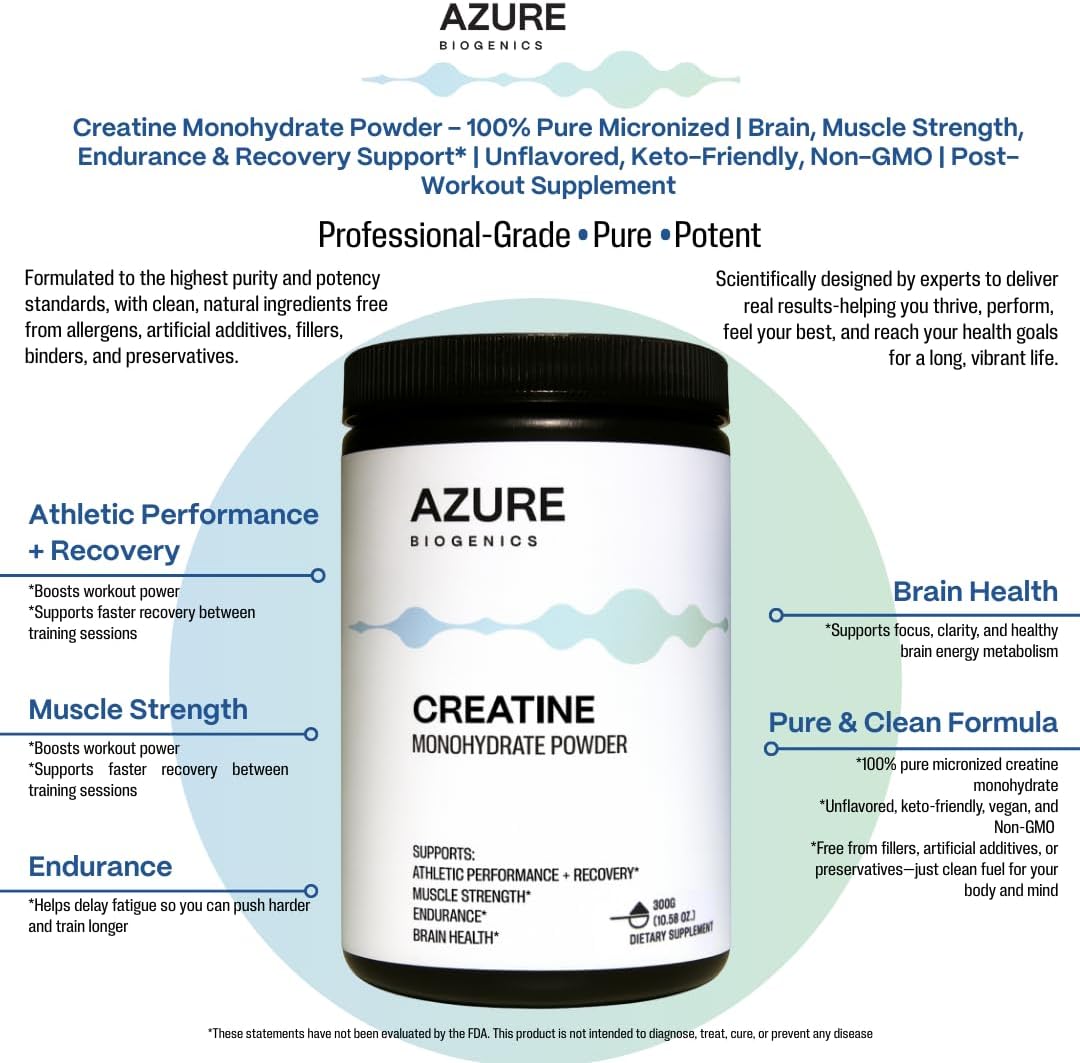 Micronized Creatine Monohydrate Powder 300g - Supports Workout Performance, Strength & Training Output*- Unflavored Creatine Powder for Men & Women - Vegan, Non-GMO, No Fillers
