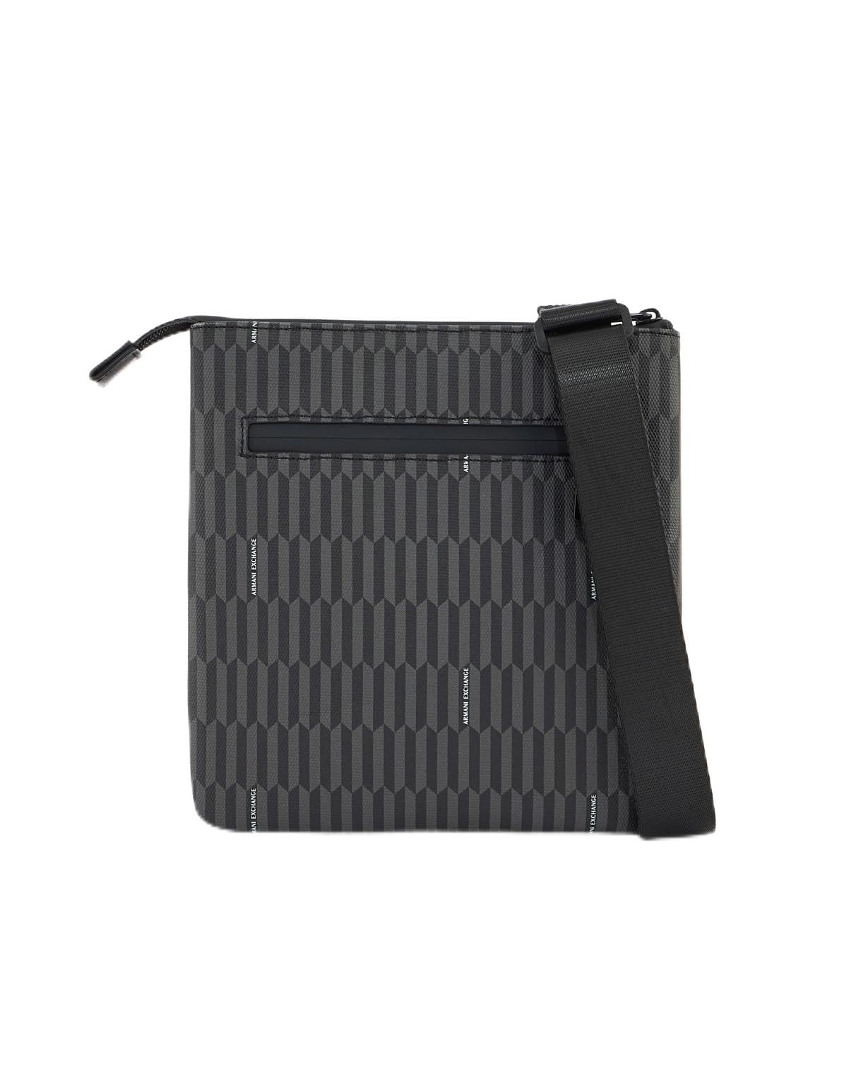 Armani Exchange Men Milano, Essential, New Print, Extendend Logo Messenger Bag, Black/Chimera, One Size