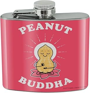 Peanut Buddha Butter Funny Humor Stainless Steel 5oz Hip Drink Kidney Flask