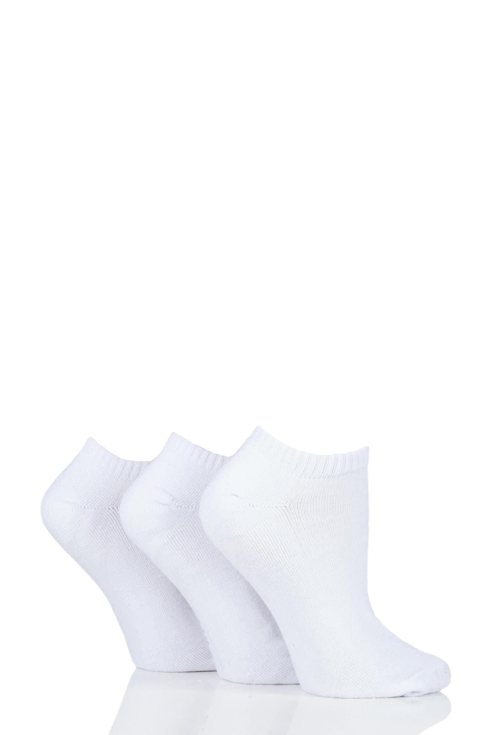 Glenmuir Womens Cushion Bamboo Sports Trainer Socks Pack of 3 White 4-8