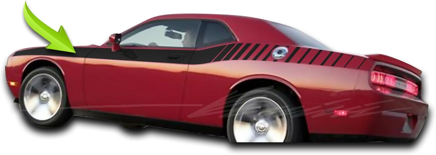 Side Stripe Racing Graphics Vinyl Decal Sticker Kit - Compatible With Dodge Challenger Scat Pack Swinger Stripe Kit 2008-2024 (Gloss Black)