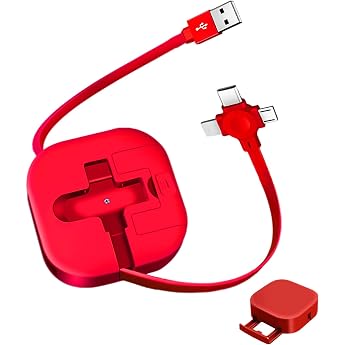 Gartmost Pack of 1 3-in-1 Retractable Charging Cable Compatible with USB-C Type-C/Micro USB/L Compatible with iPhone 17/16/15/14/13/12/11/X/SE & Android Phones/Tablets Portable High Quality Red