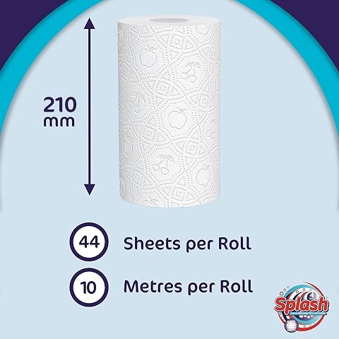 Splash 2-Ply Kitchen Towel 4-Pack Paper Rolls | White Paper Embossed | Strong & Functional (48)