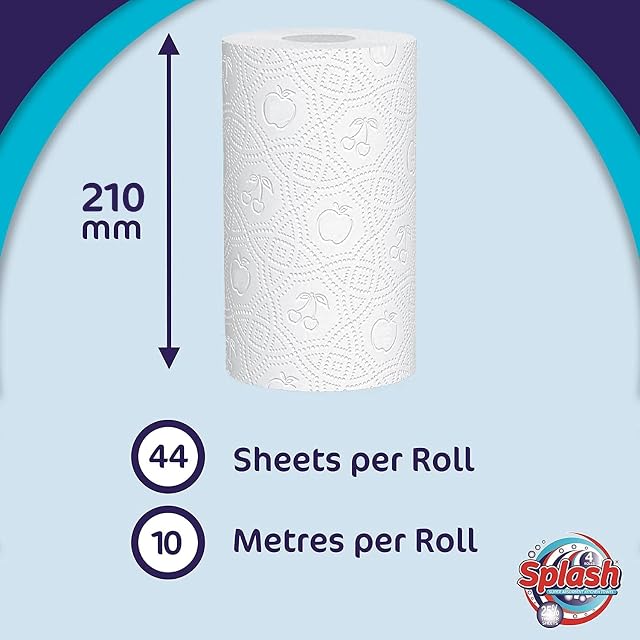 Splash 2-Ply Kitchen Towel 4-Pack Paper Rolls | White Paper Embossed | Strong & Functional (48)