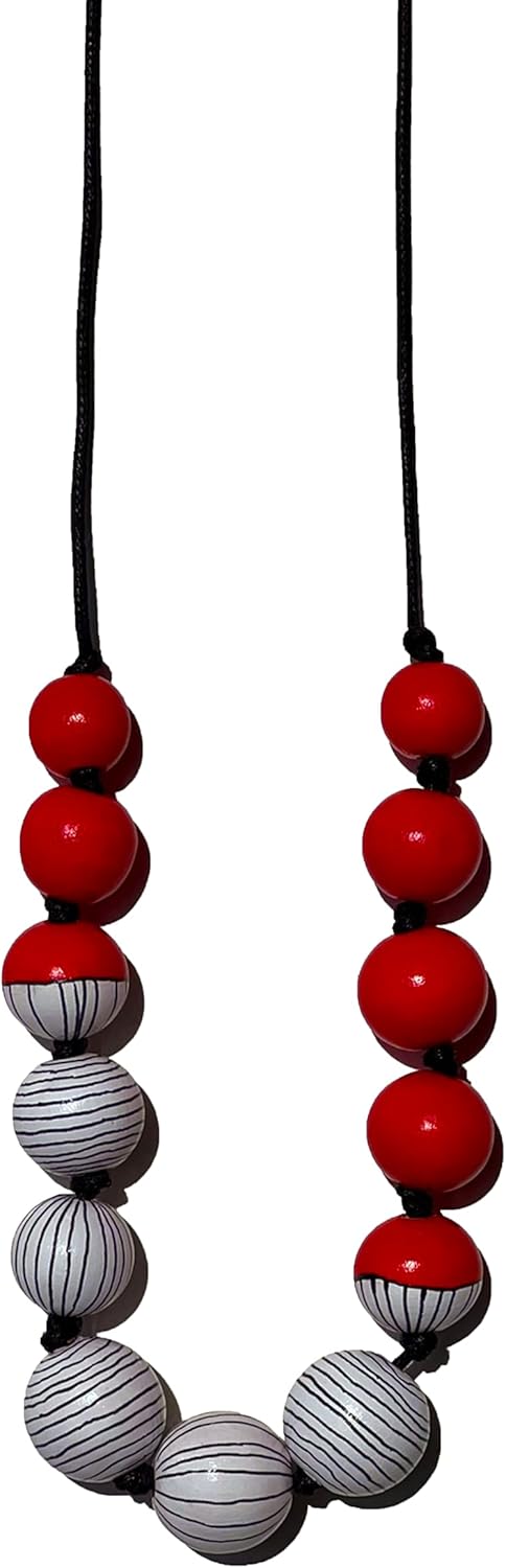 Colorful Wood Strand Necklace Geometry Style Jewelry Gift for Women