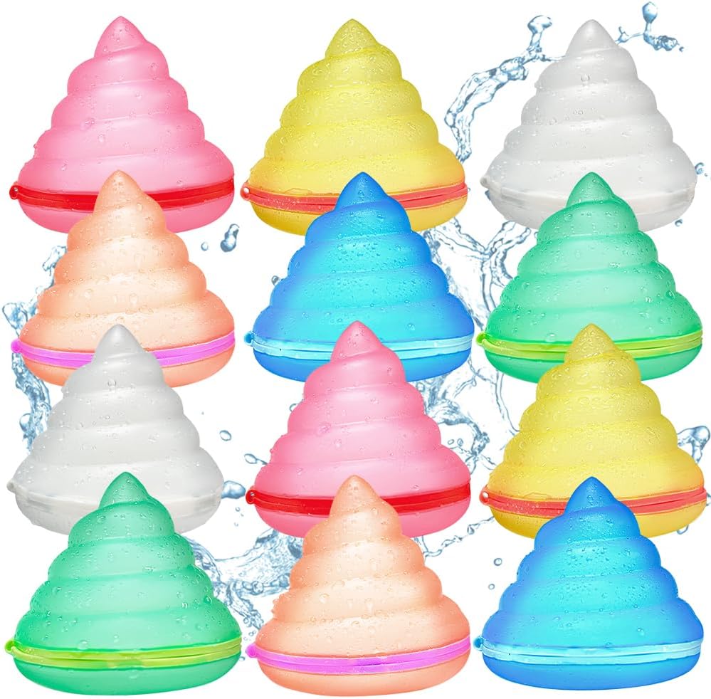 Reusable Water Balloons - Quick Fill, 12 Pcs, Auto Sealing, Refillable, Silicone Made, Best Summer Water Toys, 2024 Upgranded, Poop Shape 9