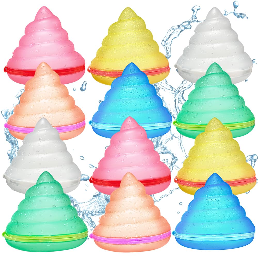 Yexyep Reusable Water Balloons - Quick Fill, 12 Pcs, Auto Sealing, Refillable, Silicone Made, Best Summer Water Toys, 2024 Upgranded, Poop Shape 9