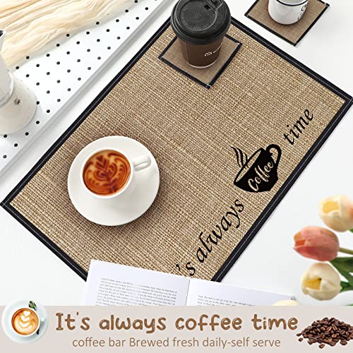 6 Pieces Coffee Bar Mat, 20 X 14 Inch Burlap Coffee Placemat And 4 Pieces Coasters Coffee Bar Accessories Decor For Coffee Machine, Coffee Bar, Coffee Station Accessories Decor #TOP6