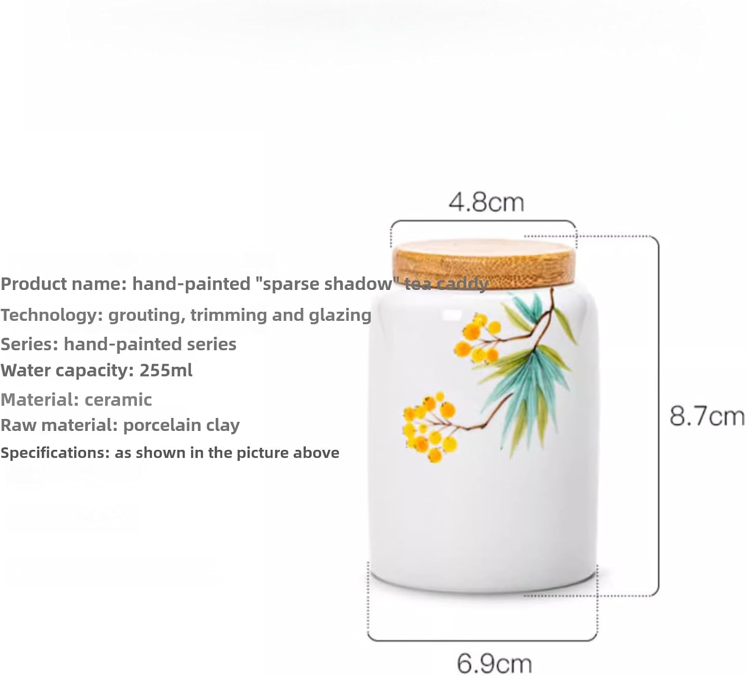 Hand-drawn White Porcelain Tea Canister, 255ml 8.5oz, Ceramics Sealed Jar Chinese Kung Fu Tea Set Accessories