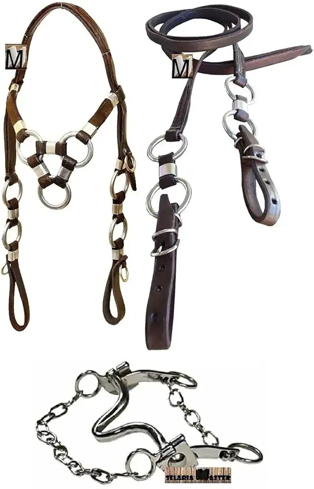 Kit Cabeçada 3 Argolas + Rédea 4 Argolas + Freio Para Cavalo