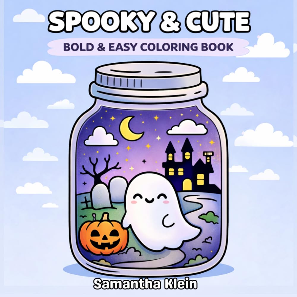 Spooky & Cute - Cozy Halloween Bold & Easy Coloring Book for Kids and Adults: 40 Designs Featuring Ghosts and Pumpkins for Relaxation (Spooky Cozy Series)