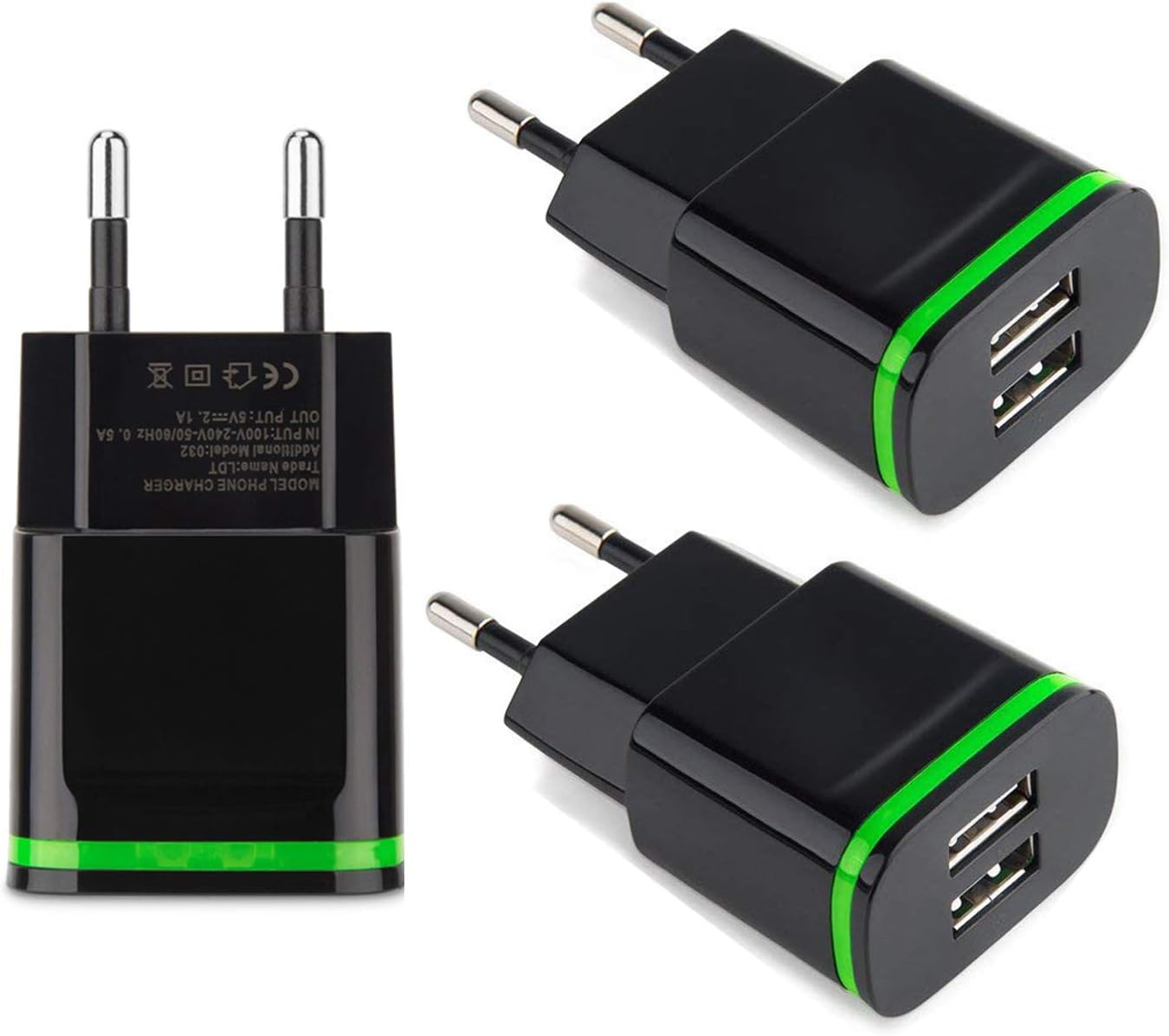 IVELLTARE European Travel Plug Adapter, [3-Pack] International Power Adapter Wall Charger with Dual Port 2.1A/5V for France, Italy, German, Greece, Israel, Spain, US to Europe Plug Adapter