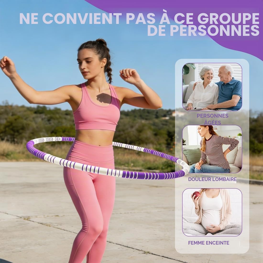 Hula Hoop Cerceau de fitness pour adulte 1,1 kg, pour raffermissement du ventre et brûler les graisses pour un entraînement intensif, 8 segments, réorganisation amovible