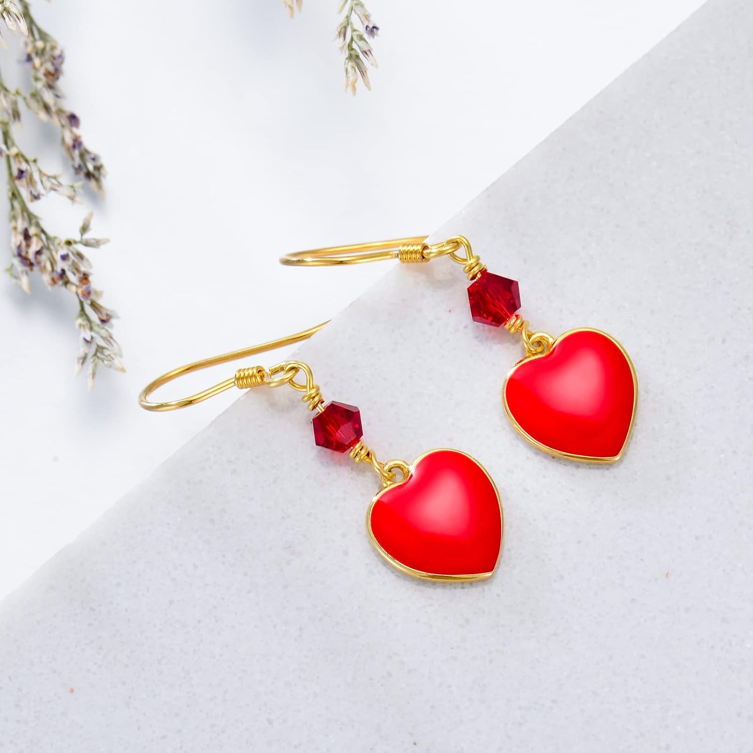 Red Heart Crystal Earring for Women 925 Sterling Silver Drop Earring Romance Heart Long Earring Valentine‘s Day Gift for Her Girlfriend Wife