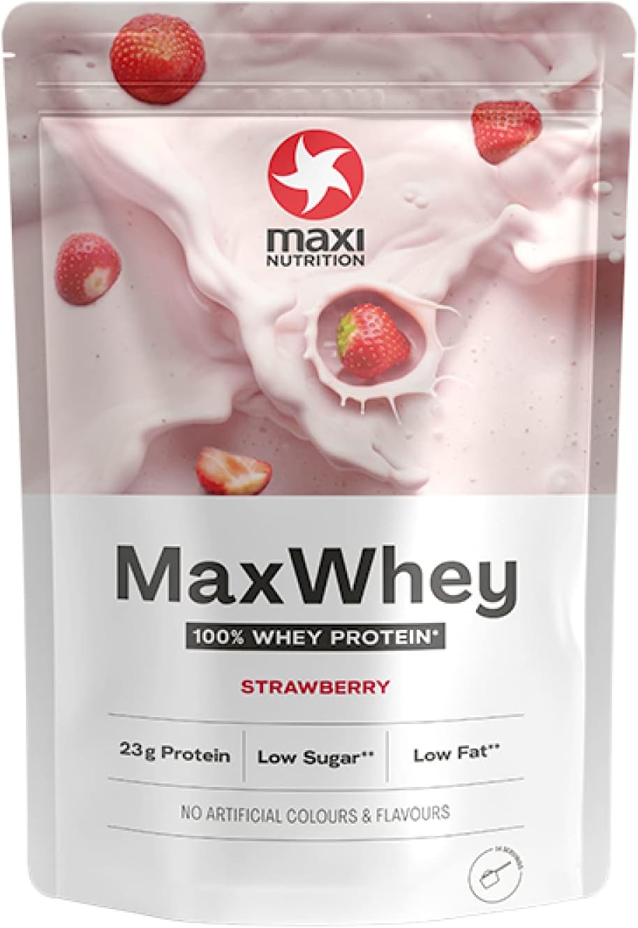 MaxWhey - Whey Protein Powder Strawberry - Low-Fat - Low Sugar - Gluten & Soy-Free - Vegetarian - 420g - 113 kcal per Serving - 14 Servings