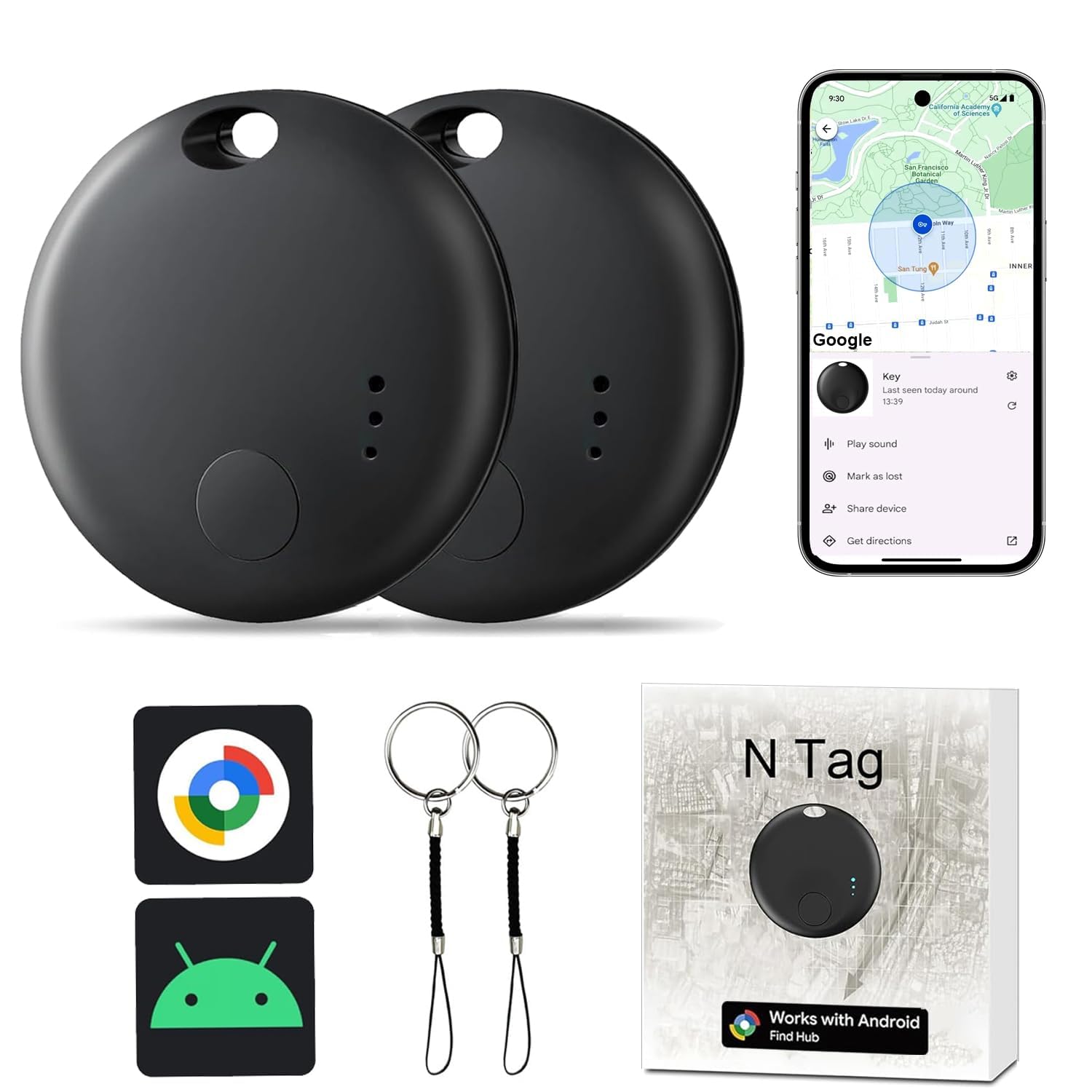 Air Tracker Tags for Android,Bluetooth Tracker Tags-2pack,Luggage Tracker Tags Works with Google's Find Hub Device App,Smart Tracking Tag for Keys,Suitcase,Backpack,Wallet