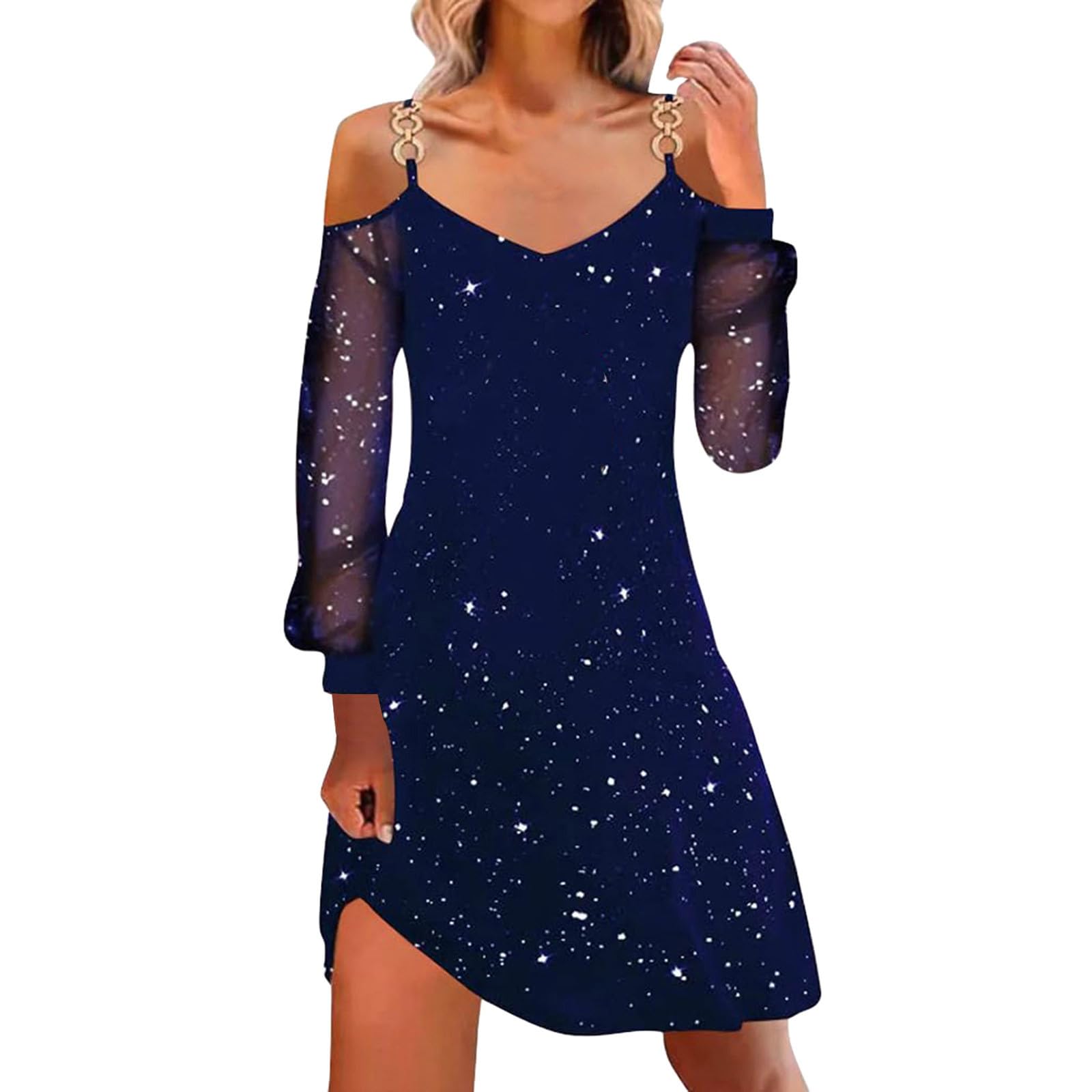 Women Christmas Dresses UK Sexy Spaghetti Strap Tank Dress with Mesh Long Sleeve Santa Xmas Dresses Plus Size Women's Soft Santa Costume for Chirstmas Party Prom