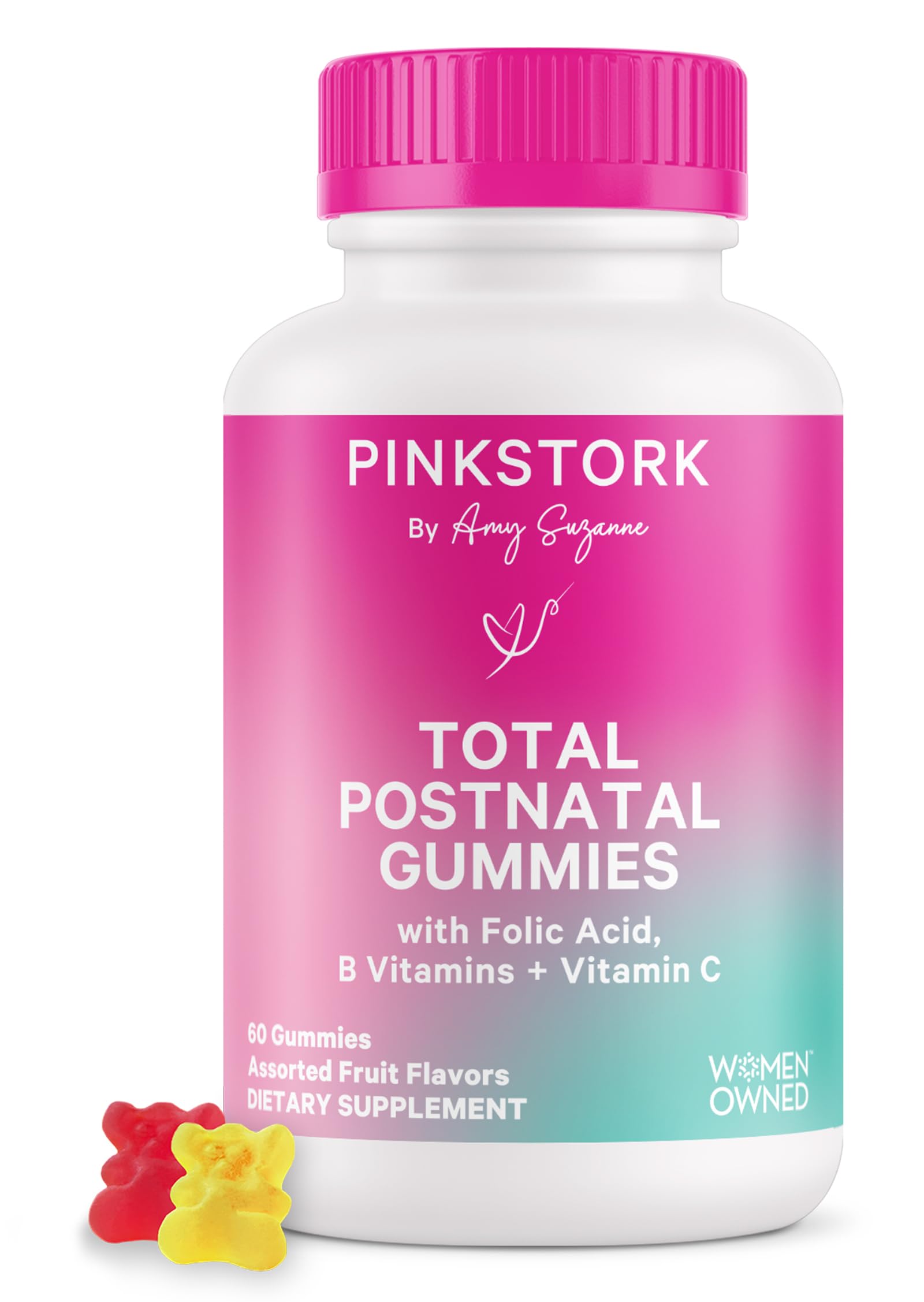 Pink Stork Total Postnatal Vitamin Gummies - Multivitamin for Postpartum Recovery and Lactation Support - Folic Acid, B6, & Vitamin C - Breastfeeding Essentials - 60 Gummy Vitamins