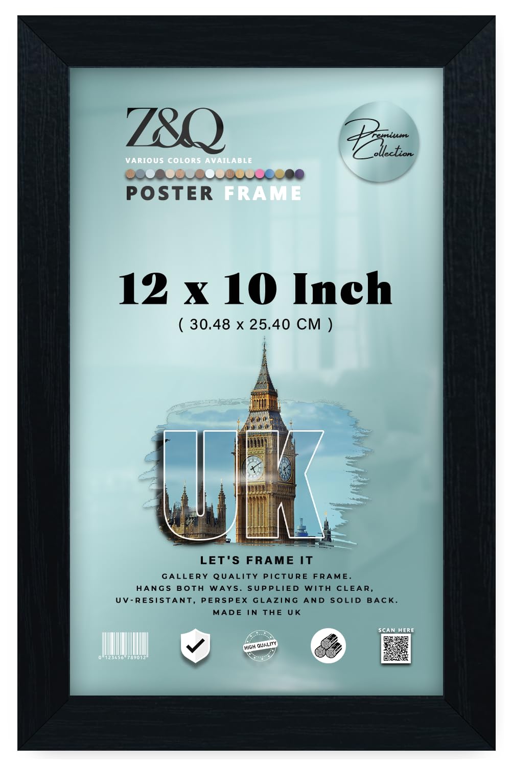 Z&Q Premium 12 X 10 Inch Black Poster Frame For Photo And Art Display With Easel And Wall Mount For Vertical Or Horizontal Use In Home Office Gallery With Acrylic Cover (30.48 X 25.40 CM)