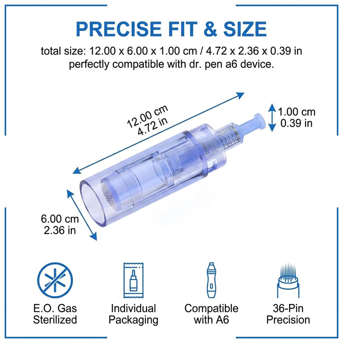 Set da 8 Microaghi, 36 Aghi, Punte Micro/Nano, Ricambi per Dispositivi di Microneedling. Punte di Ricambio per Penne Microneedling