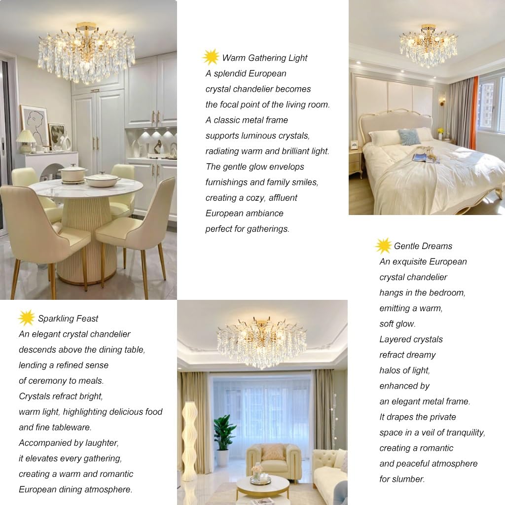 Moderner Kronleuchter Kristall Gold K9 Kristall Pendelleuchte Mit E14 Fassungen Dimmen Für Wohnzimmer, Esszimmer, Schlafzimmer, Büro – Elegante Hängeleuchte Hochwertige Eisen & Kristall