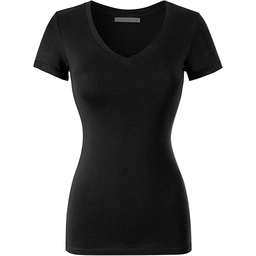 Design by Olivia Women's Basic Solid Multi Colors Fitted Short Sleeve T-Shirt [S-3XL]