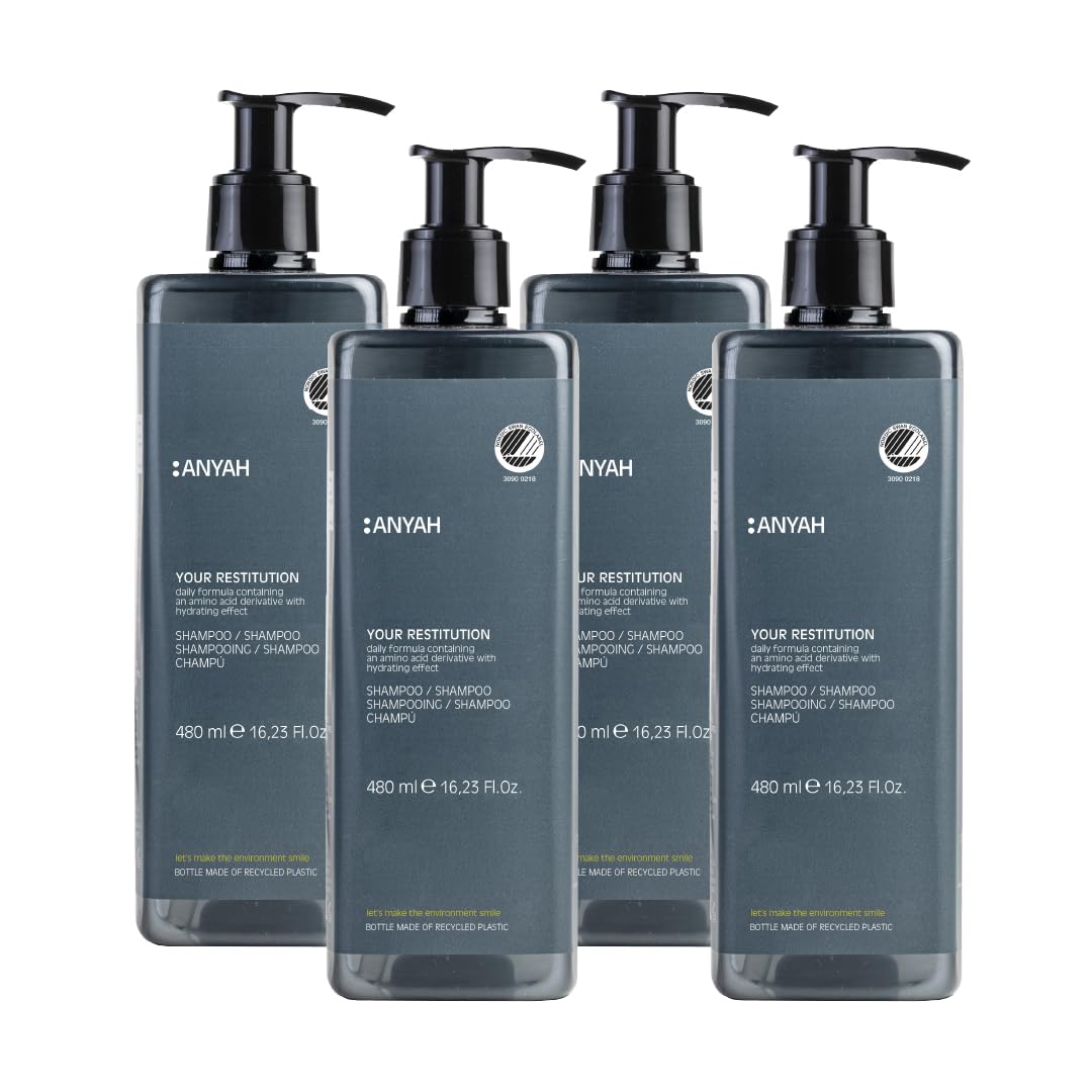 Anyah – Champú & Acondicionador - 4x480ml - No Recargables - Champú Fortificante con Aminoácidos para Protección y Cuidado – Champú con acondicionador - Testado Dermatológicamente