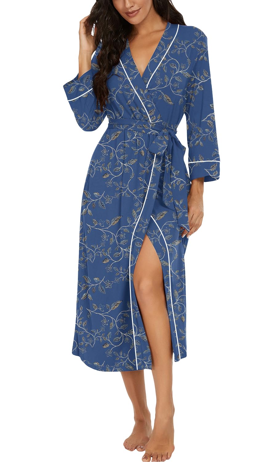 PrinStory Robes for Women 3/4 Sleeve Long Bath Robe XS-4XL