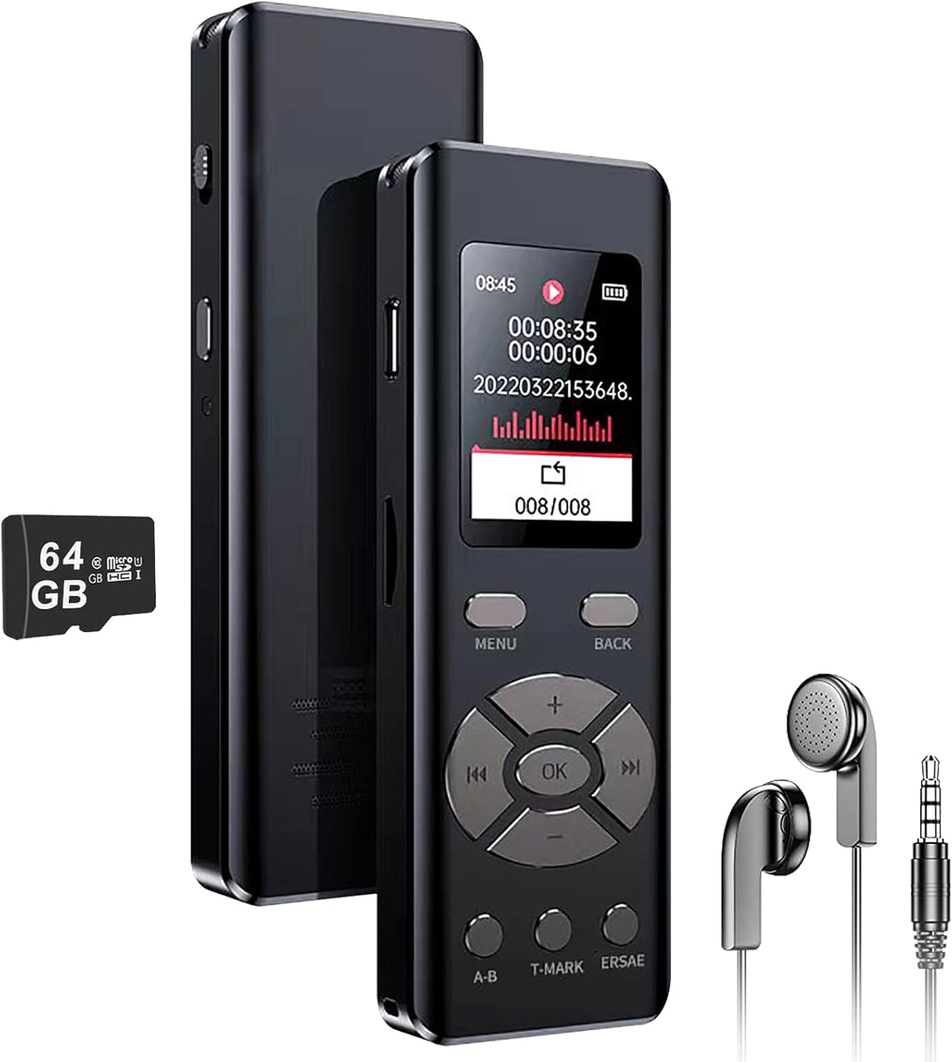 72GB Digital Voice Recorder with Playback, JKUSS 3072Kbps