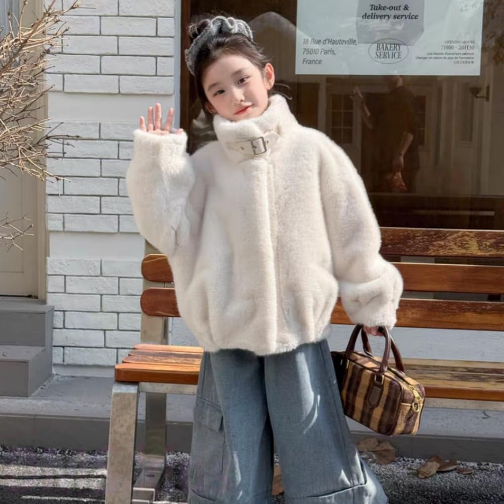 [HZXSXGH] 子供服 ボアジャケット 女の子 キッズ ファーコート 長袖 無地 立ち襟 厚手 柔軟 もこもこ ボアコート ガー