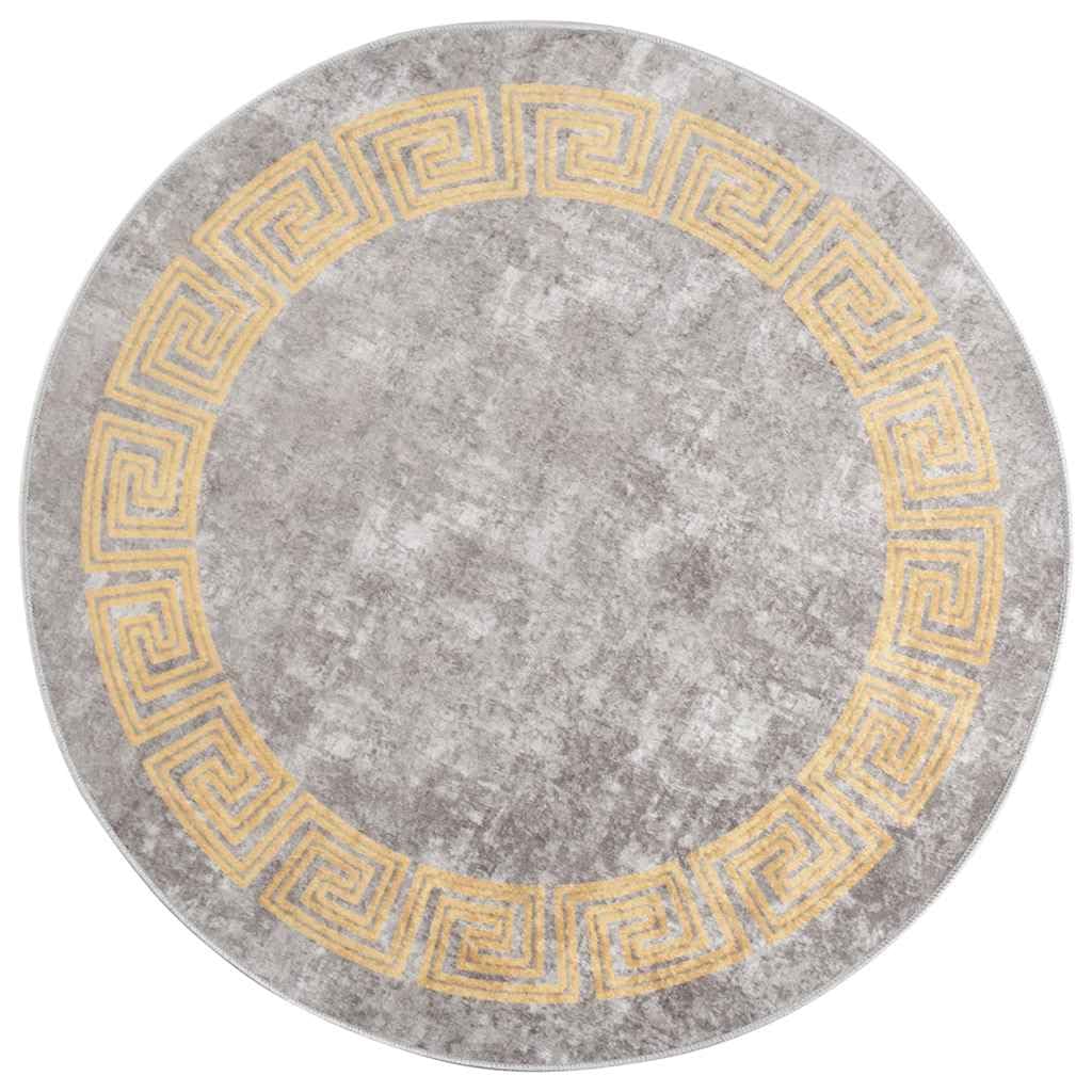 Tapis de salon rond gris 120 cm en velours doux lavable