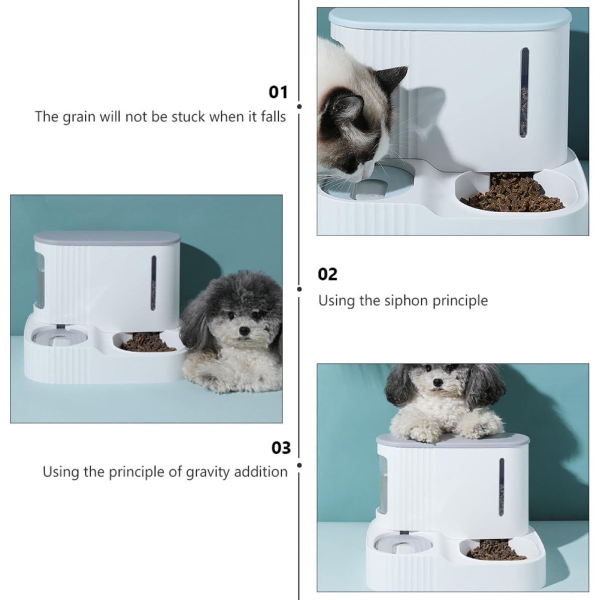 Distributore Automatico Cibo e Acqua Staccabile per Animali Domestici, Alimentazione e Abbeveraggio a Gravità Abs e Pet, 3l + 0,85l Colore Casuale per Cani e Pet