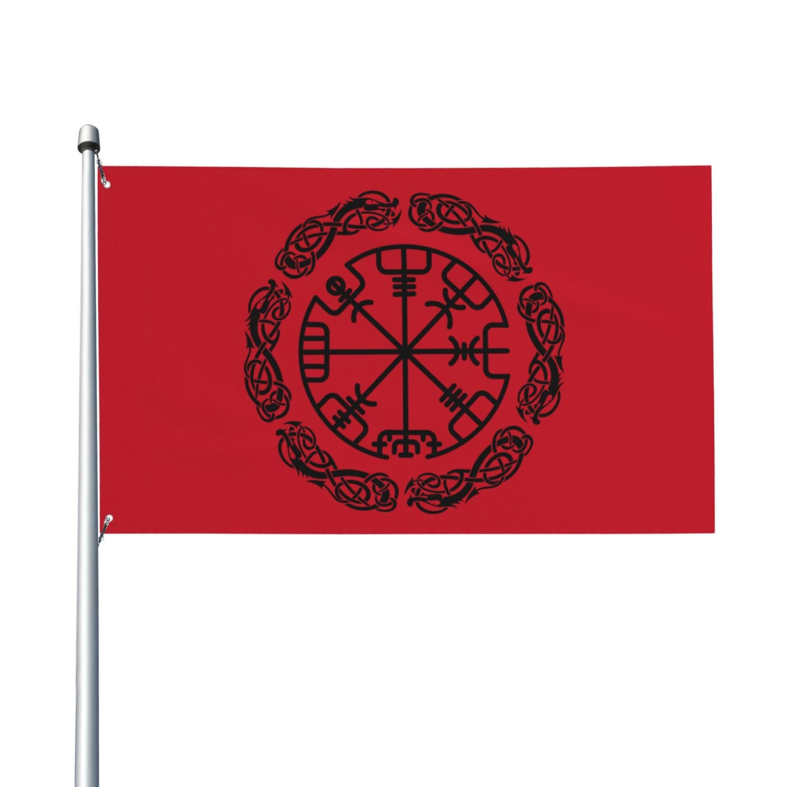 3x5ft (90x150cm) Decorative House Flag Yard Banner, Viking Scandinavian Magic Vegvisir Navigation Compass Printing, Garden Flags, Hanging Flag Decor