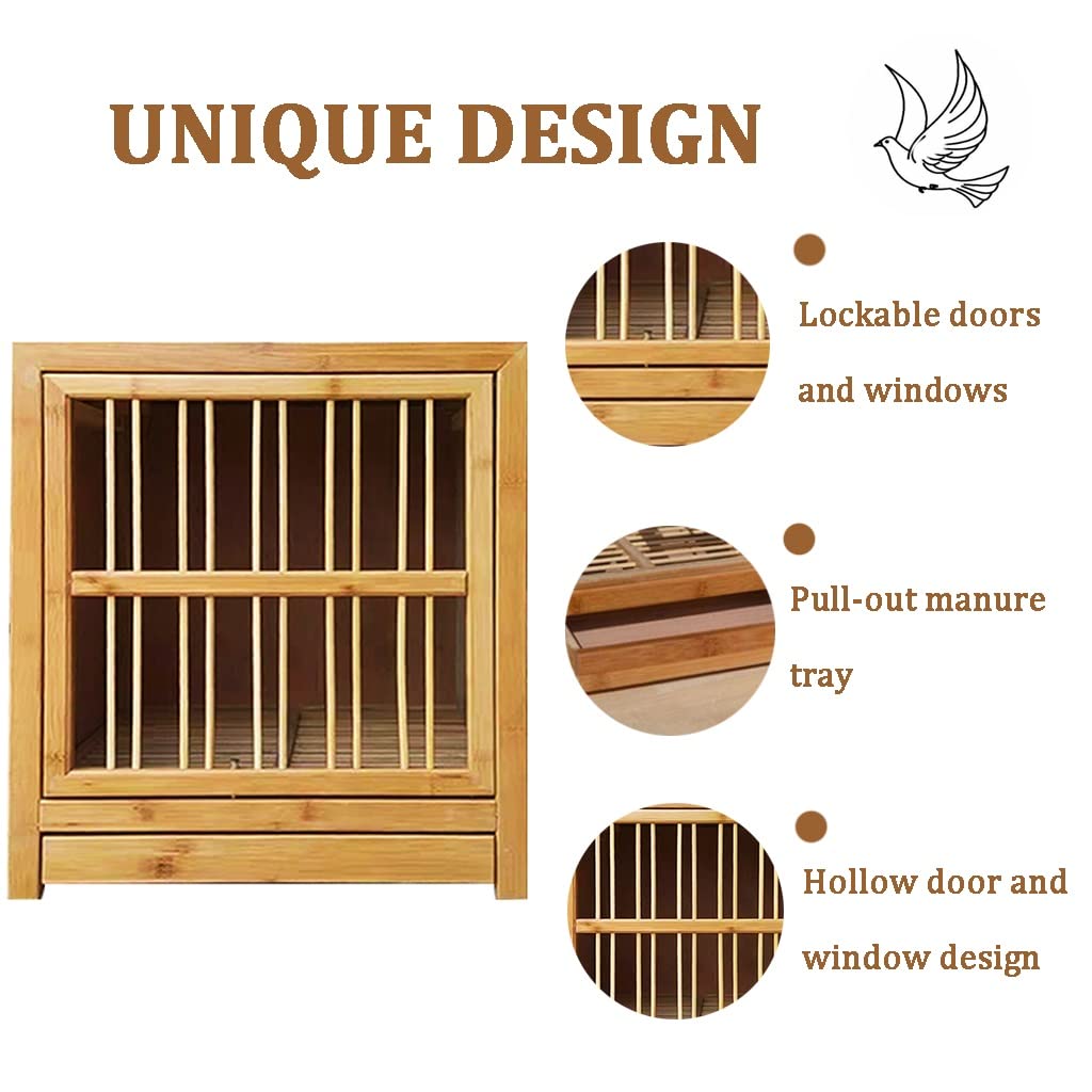 Jaula para palomas, bandeja extraíble para estiércol, jaula para pájaros, caja nido para palomas de bambú duradera, jaula de emparejamiento fácil de instalar, estructura estable, aviario para pájaros