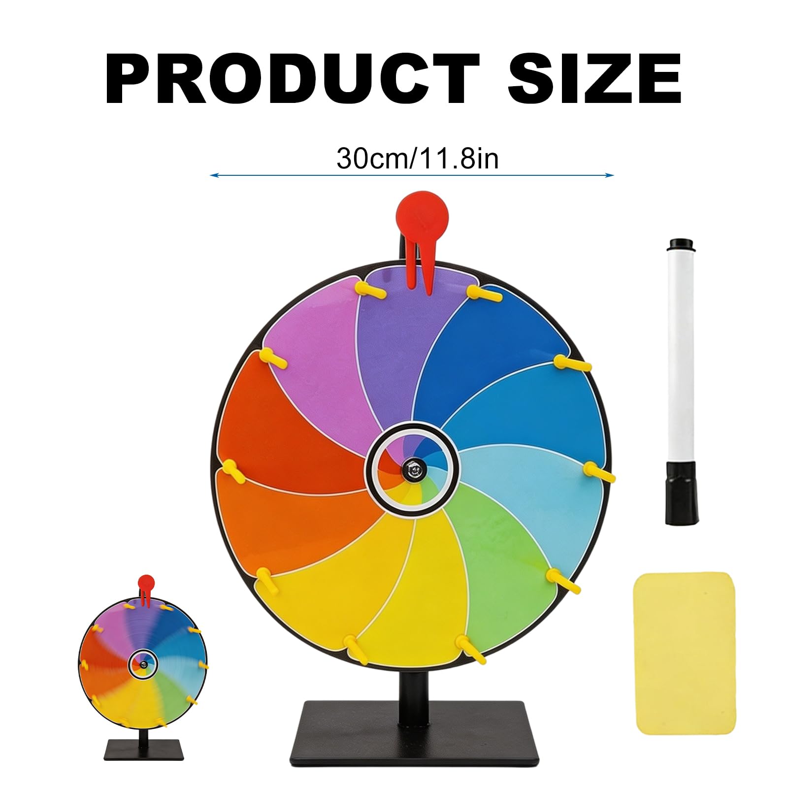 Roue porte-bonheur de 30 cm à tourner avec support, 10 emplacements pour personnaliser soi-même avec marqueur et gomme, roue porte-bonheur de table, roulette de bonheur pour promotion, événement et