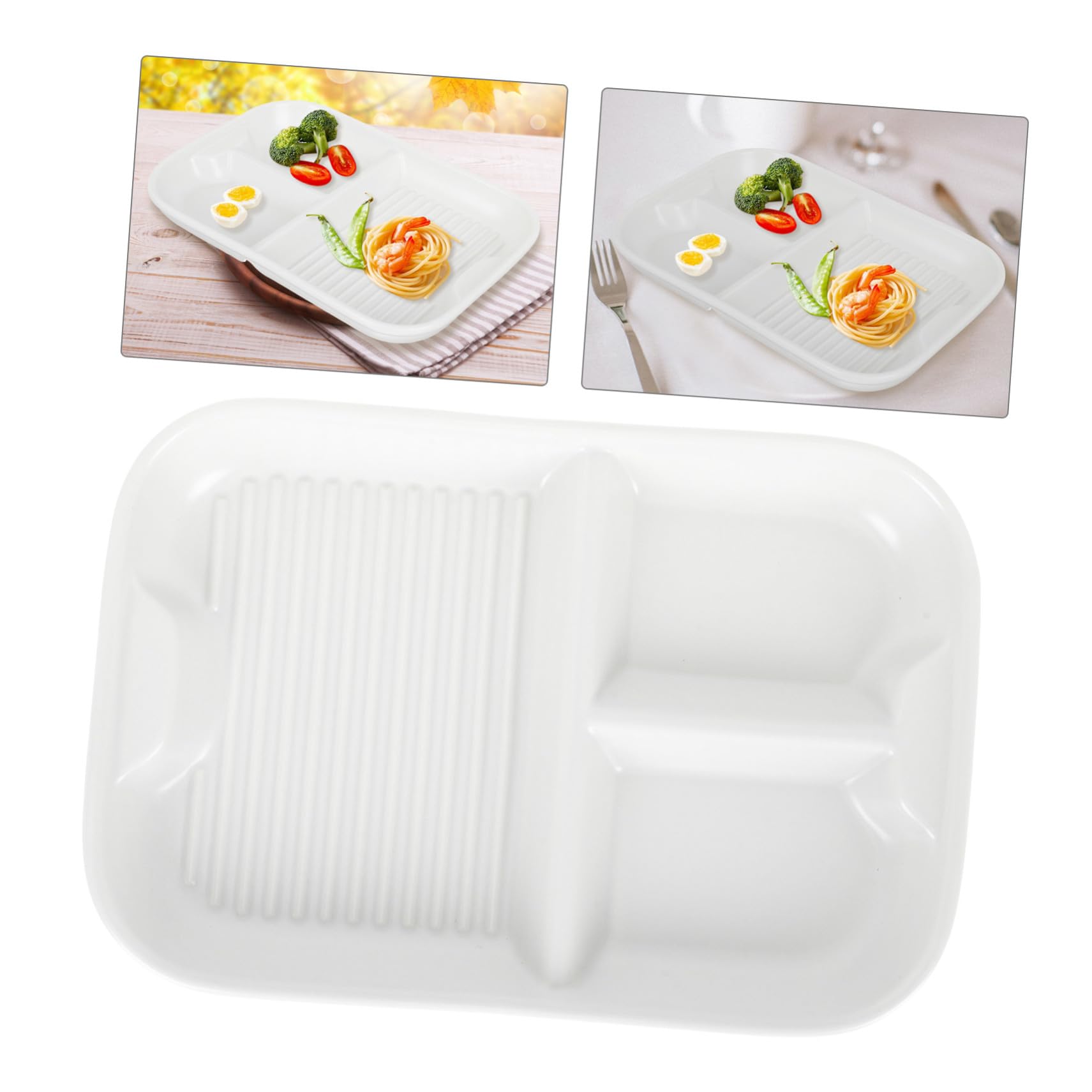 TOYANDONA Assiette Compartimentée en Céramique Blanche 3 Compartiments, Surface Lisse et Brillante, Repas en Famille Réunions Festives