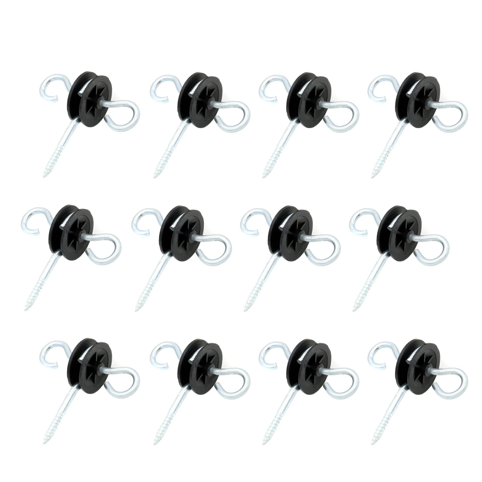12 Pcs Farm Electric Fence Gate Handle Anchors, Wood Post Screw-in Electric Fence Insulator, Black