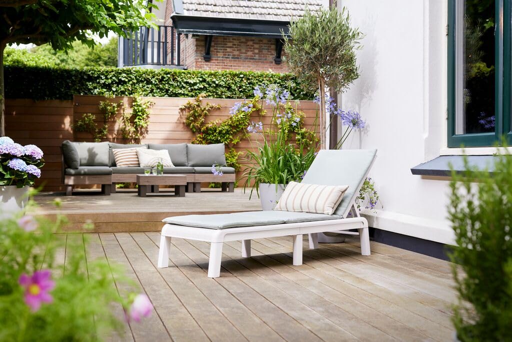Keter Mallorca Sonnenliege/Gartenliege – weiß – inkl. grünem Kissen – 4-Fach verstellbar – 187,5×58×29 cm – wetterbeständig & klappbar
