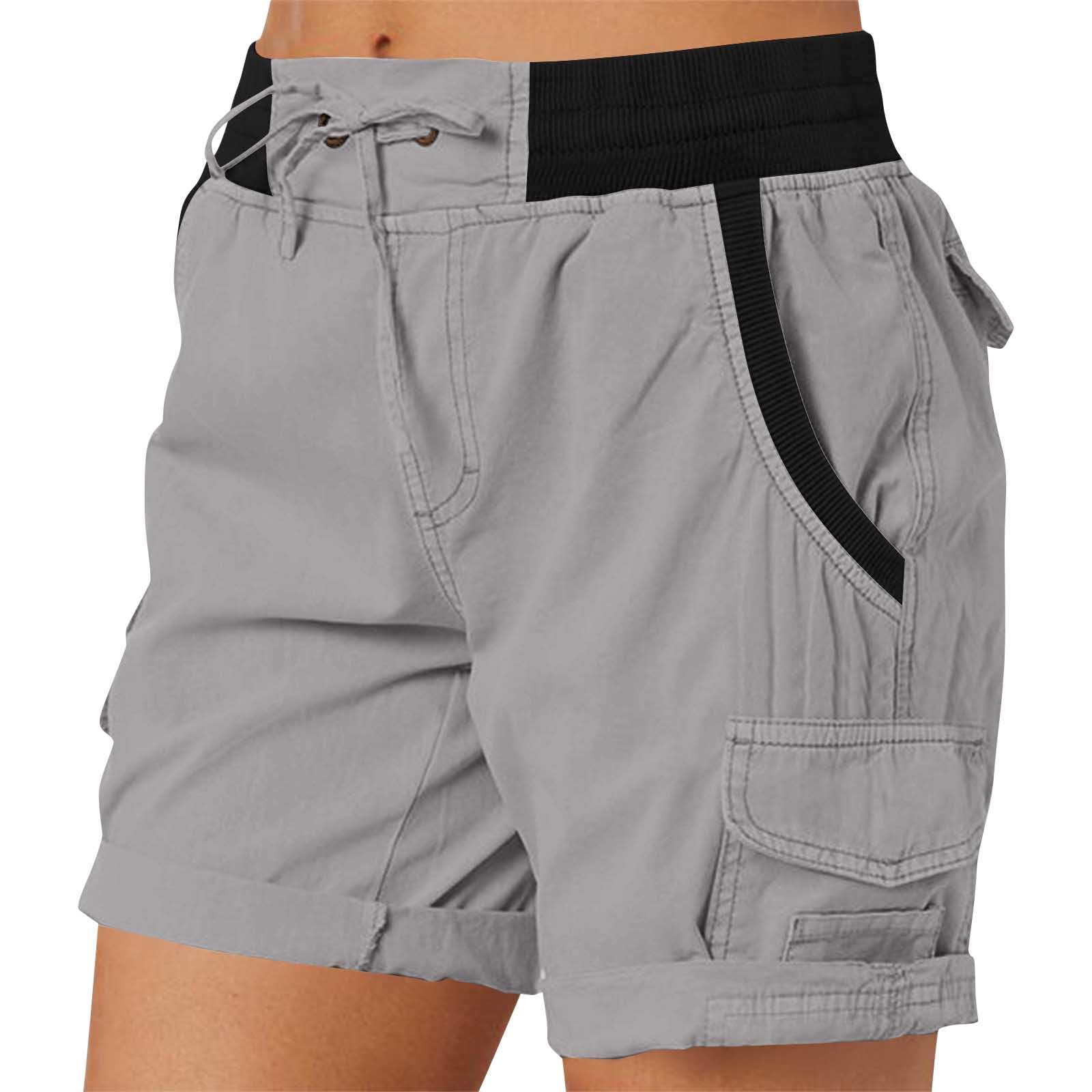 Cargo Shorts Women Knee Length Elastic Waist Baggy Bermuda Shorts Lightweight Breathable Drawstring Hot Short with Pockets Casual Summer Workout Cargo Pants for Women Chores para Mujer Grey